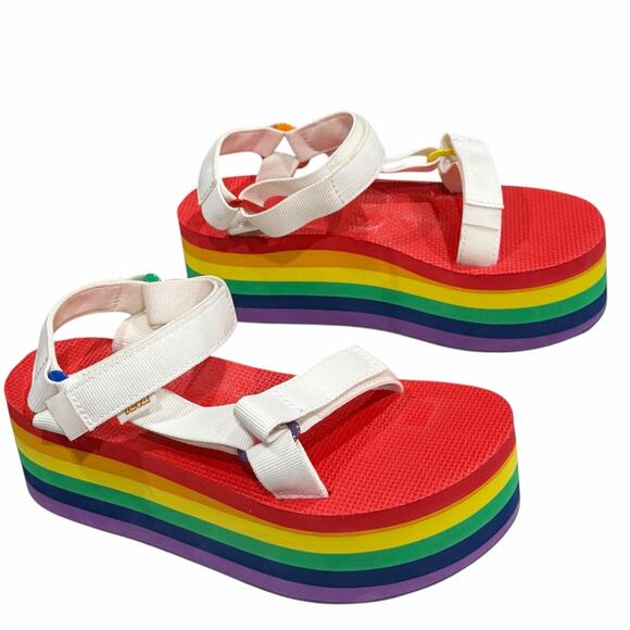 Teva Flatform Universal Sandal Womens 8 Multicolor Stripe Rainbow Pride Chunky - Picture 4 of 12